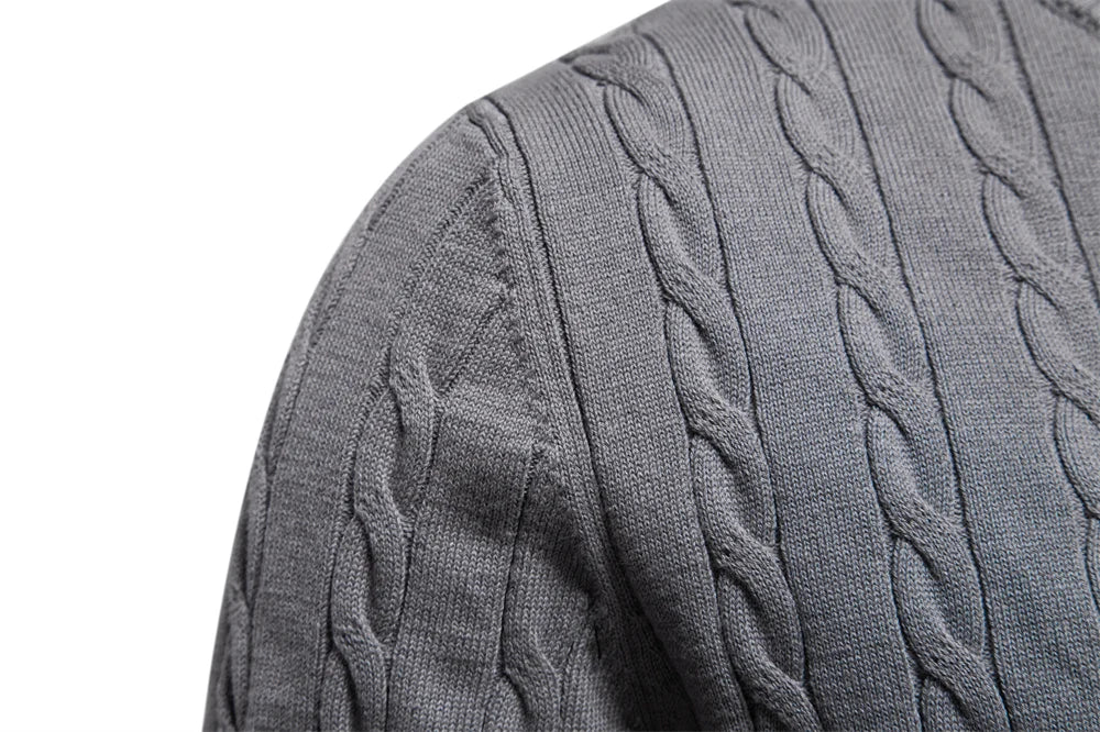 Men’s Embroidered Cotton Sweater – Classic Cable Knit Crewneck Pullover