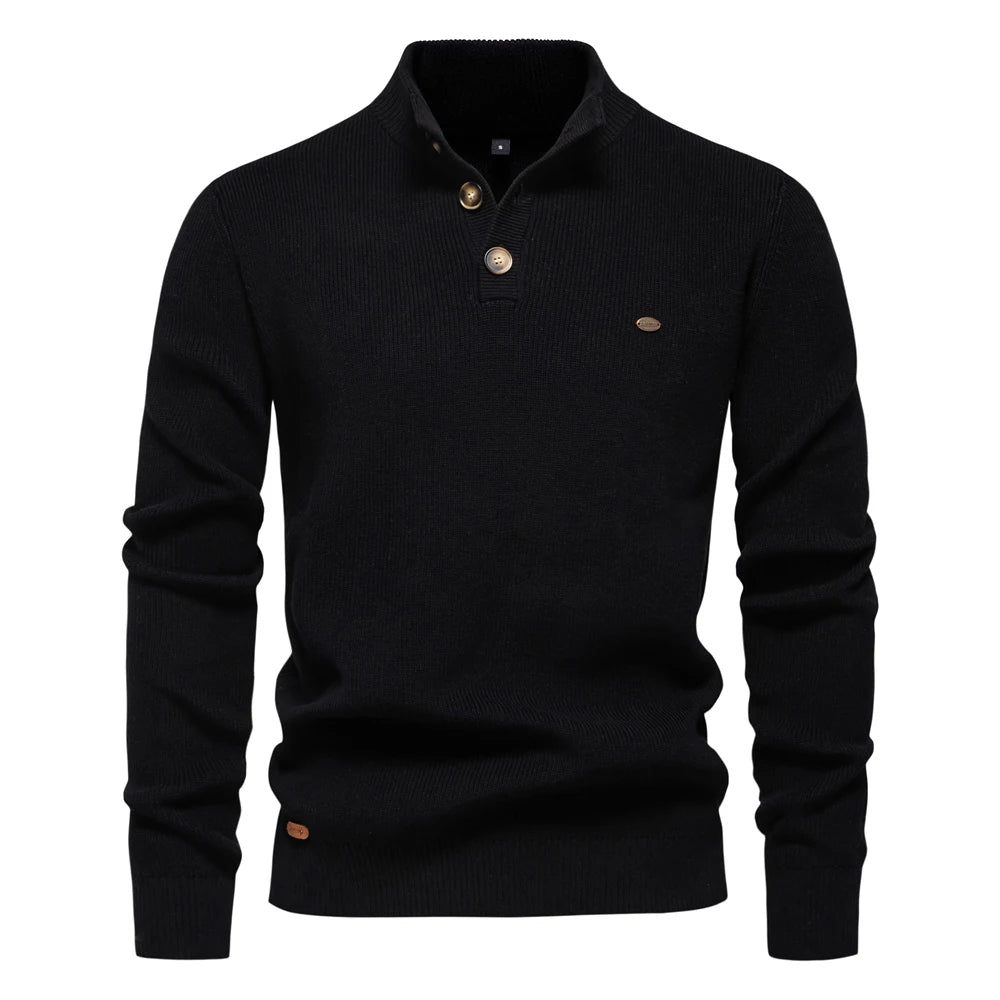Men’s Half-Zip Cotton Sweater – Mock Neck Knit Pullover, Autumn/Winter Edition