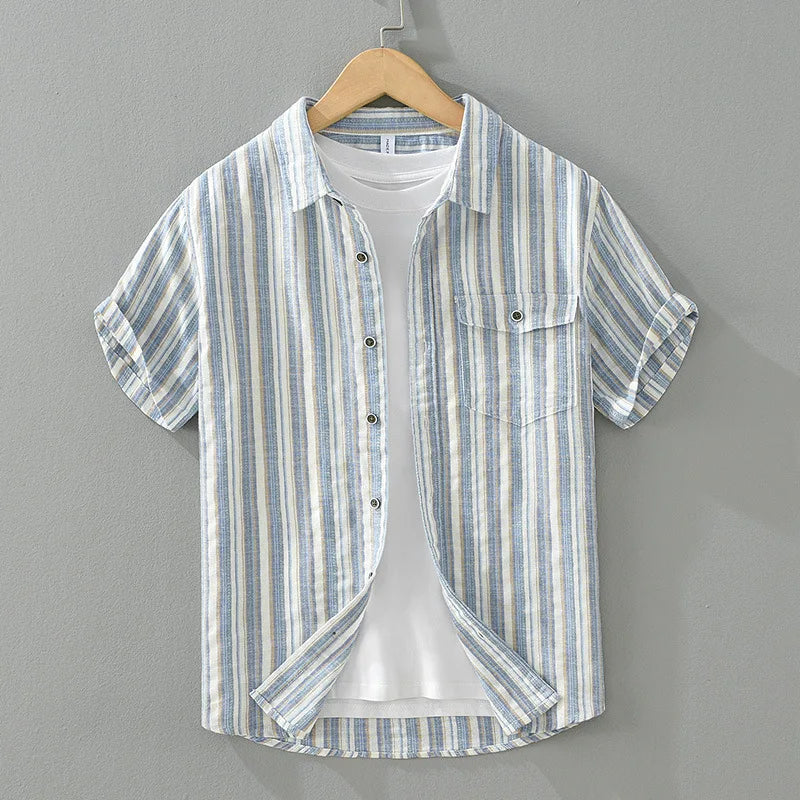 Striped 100% Linen Short-Sleeve Shirt – Refined Ease for Timeless Style