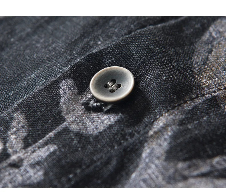 Camicia da uomo a maniche corte stampata in lino 100% – Abbigliamento casual da strada