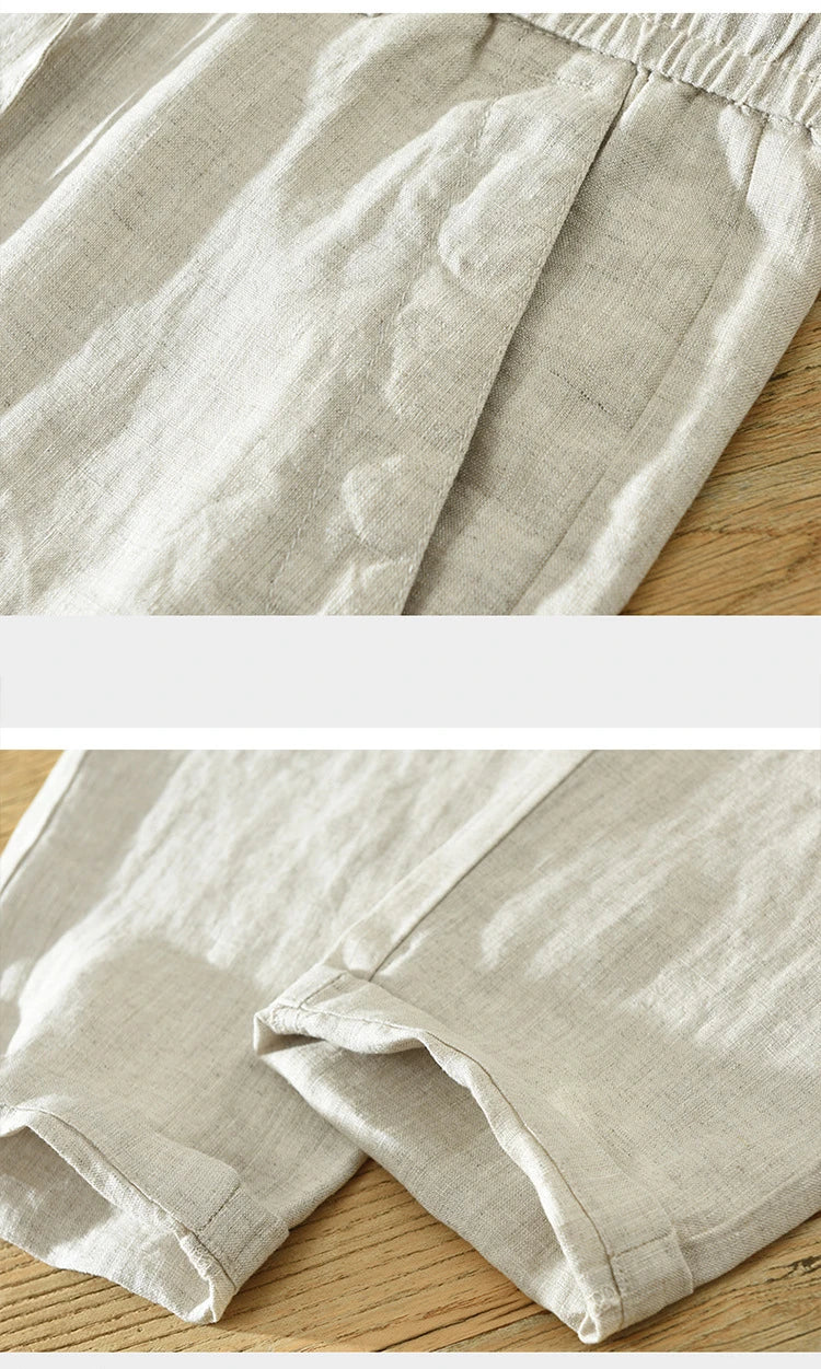 Pantaloni casual retrò da uomo in lino 100% - Abbigliamento da strada traspirante