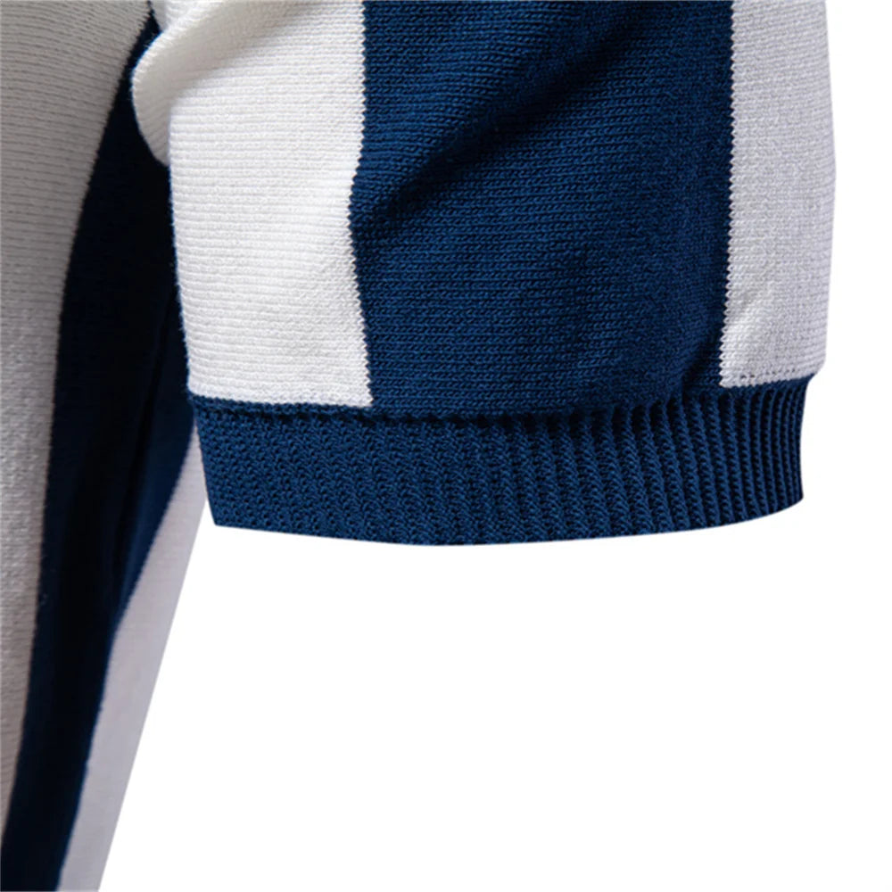 New Summer Men's Contrast Striped Polo Shirt with Comfortable Fit