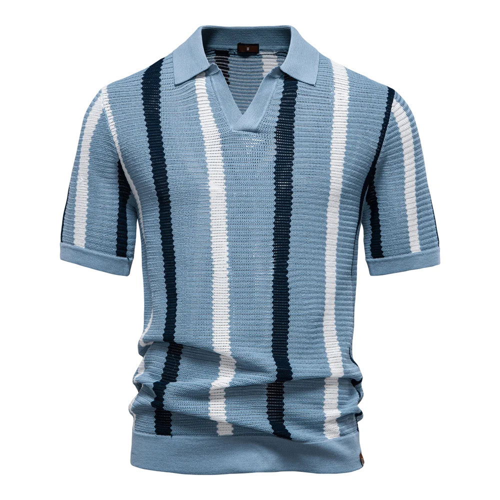Men's Ribbed Knit Polo High quality Male Polo Shirt