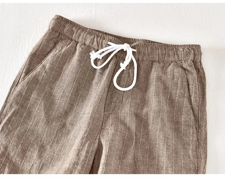 Men’s Linen And Cotton Pants – Subtle Stripes