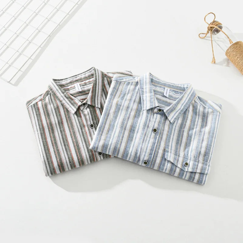 Striped 100% Linen Short-Sleeve Shirt – Refined Ease for Timeless Style