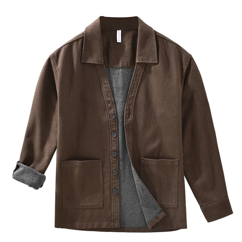 Giacca vintage in cotone e lino da uomo – Streetwear autunnale a strati dalla vestibilità ampia