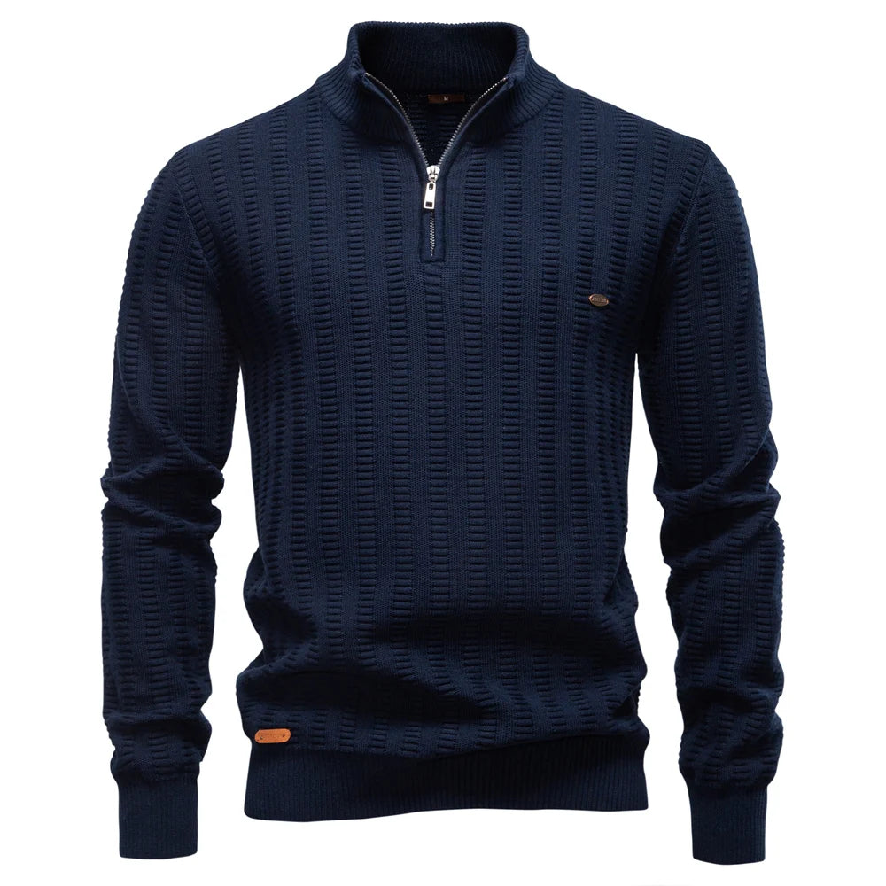 Maglione da uomo in cotone di lusso con mezza zip – Pullover in maglia spessa in stile Old Money