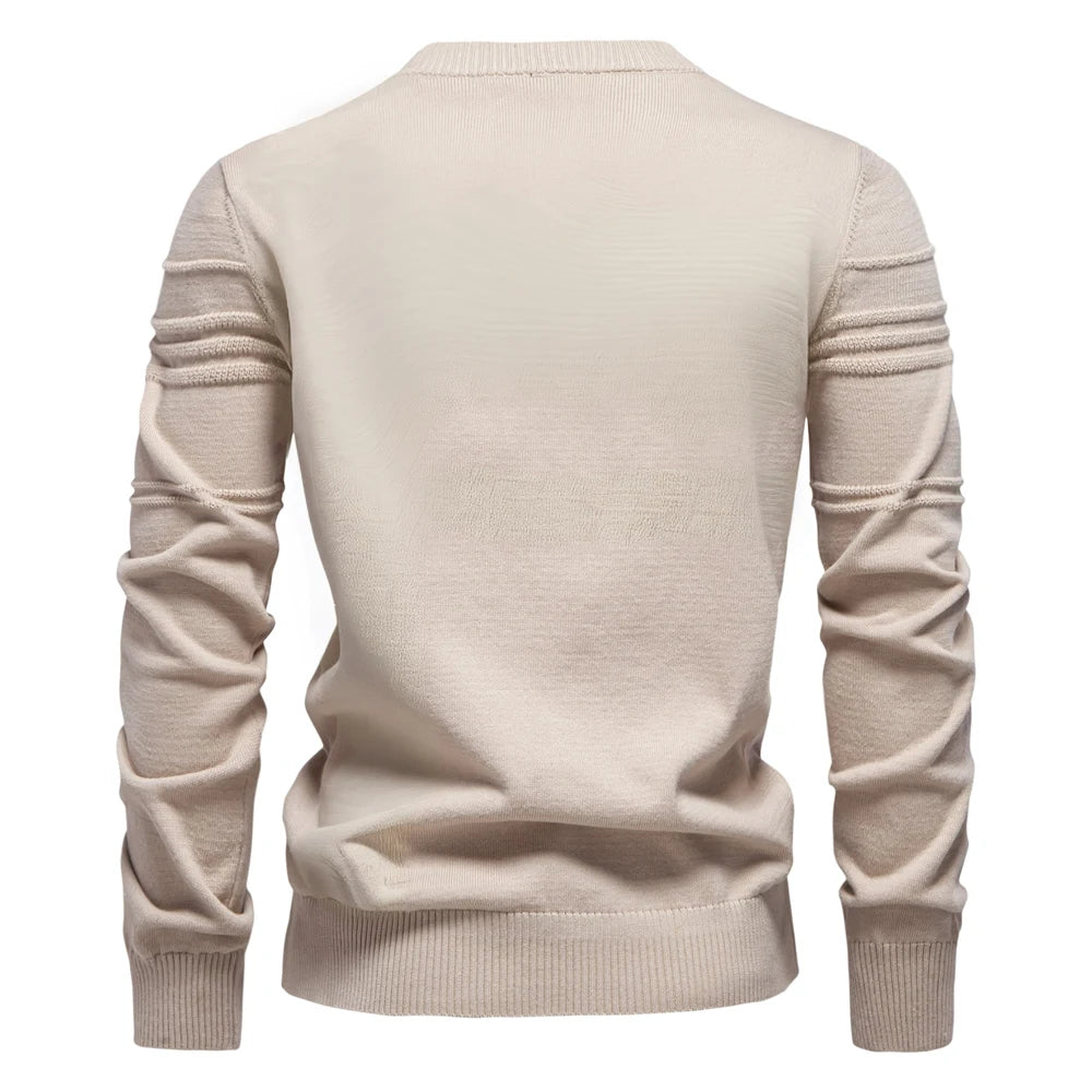 Men’s Premium Cotton Knit Sweater – Striped Crewneck Pullover, Warm Autumn/Winter Style