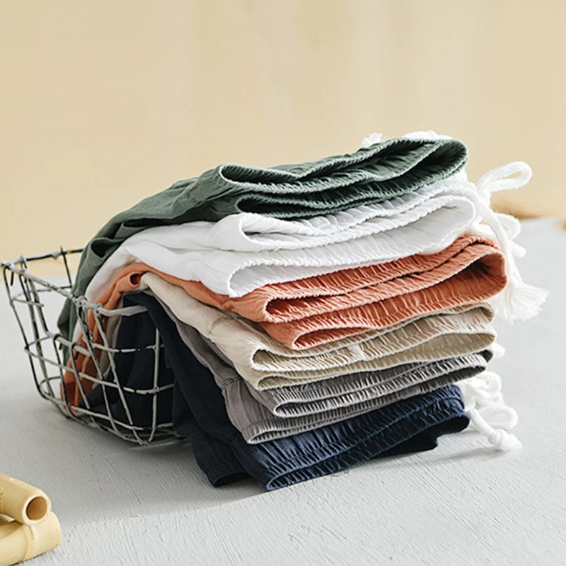 Pantaloncini estivi da uomo in lino 100% – Streetwear semplice in tinta unita