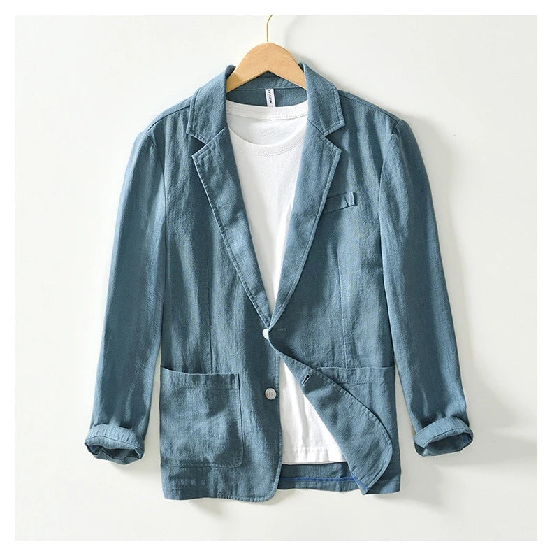 Blazer da uomo in lino e cotone – Giacca casual primaverile safari | Blazer leggero oversize in tinta unita
