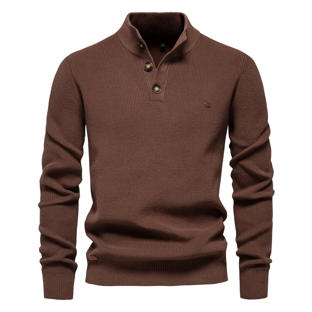Men’s Half-Zip Cotton Sweater – Mock Neck Knit Pullover, Autumn/Winter Edition
