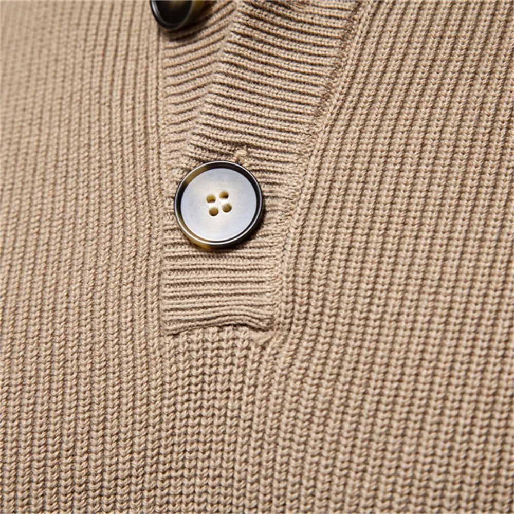 Men’s Mock Neck Button Sweater – Cotton Knit Pullover, Smart Casual Winter Style