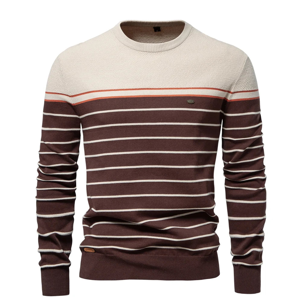 Maglione in maglia di cotone a righe da uomo – Pullover casual classico con scollo a V