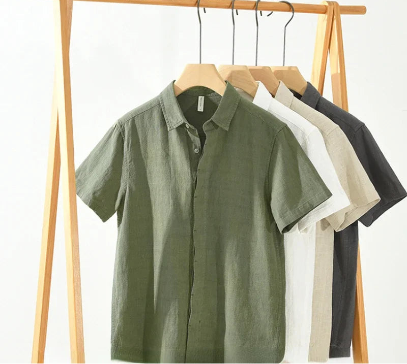 Camicia a maniche corte in lino e cotone da uomo