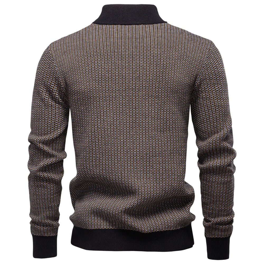 Maglione classico da uomo in misto cotone con mezza zip – Pullover invernale Old Money in maglia spessa
