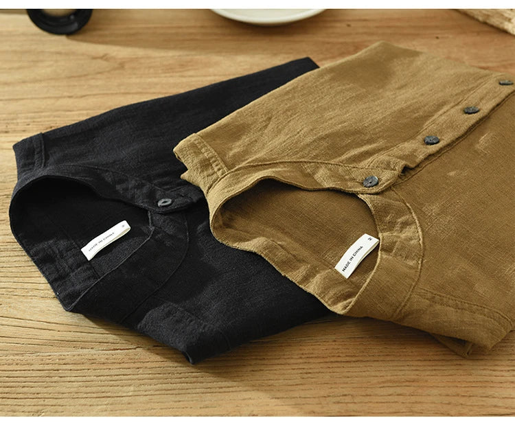 70% Linen 30% Cotton Casual Pullover Shirt - Men Clothing Vintage Short Sleeve Streetwear