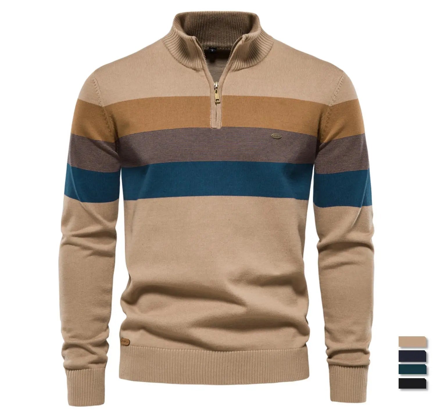 Maglione da uomo in cotone con cerniera a un quarto – Caldo pullover casual con collo alto