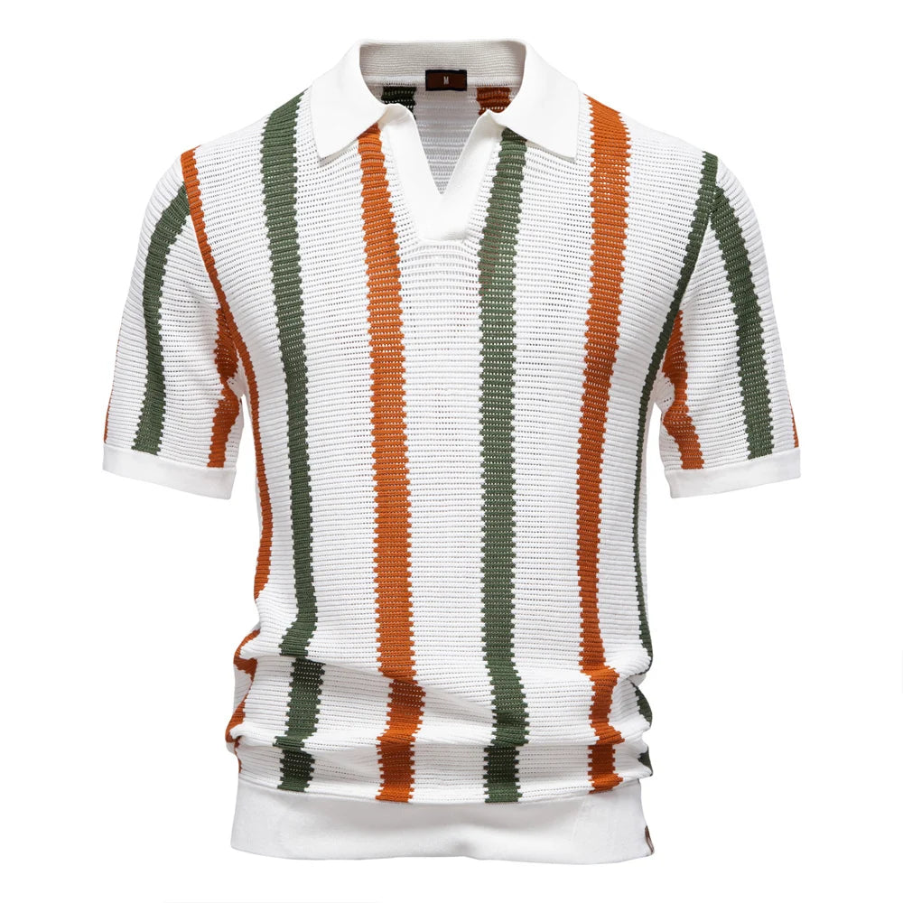 Men's Ribbed Knit Polo High quality Male Polo Shirt