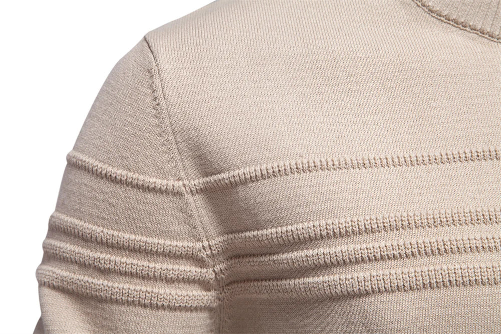 Men’s Premium Cotton Knit Sweater – Striped Crewneck Pullover, Warm Autumn/Winter Style