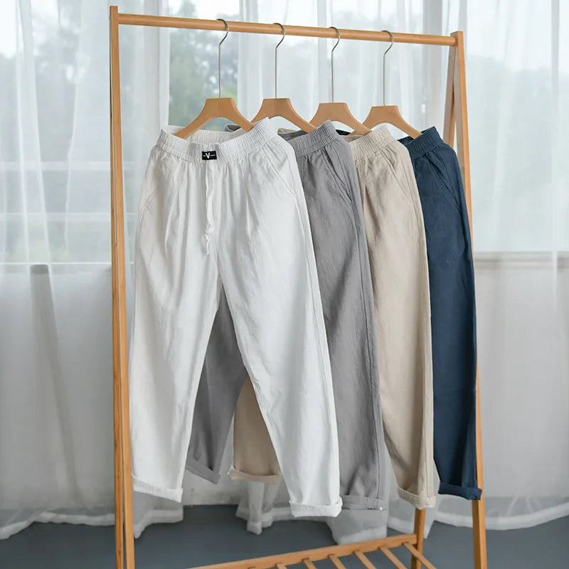 Pantaloni cargo da uomo in lino con coulisse – Stile casual leggero