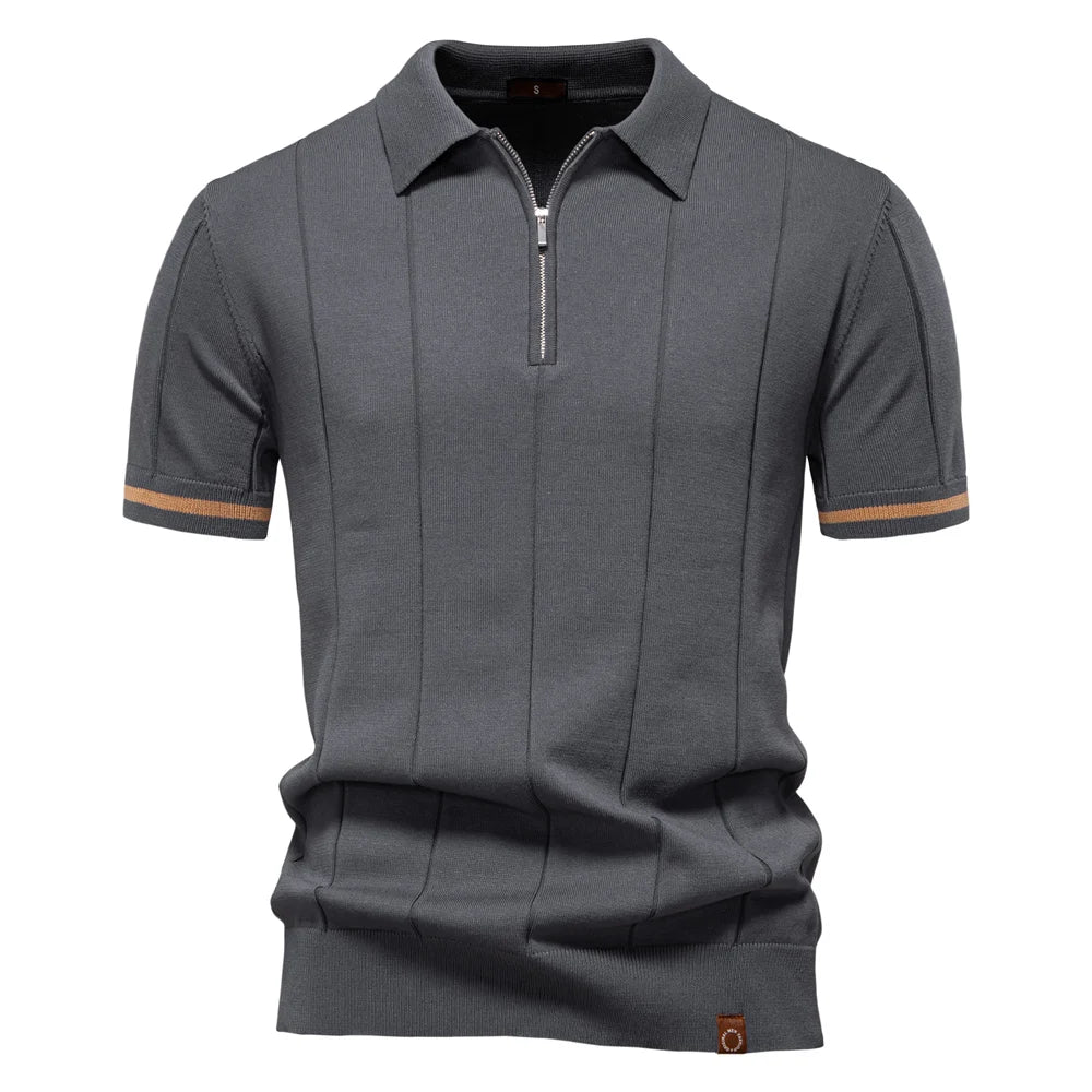 Men's zip-up athletic, formal, office sports polo shirt