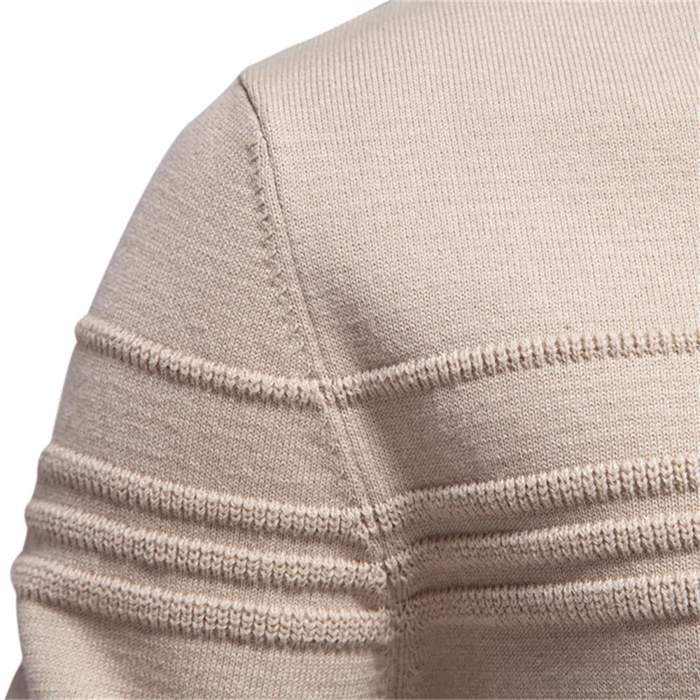 Men’s Premium Cotton Knit Sweater – Striped Crewneck Pullover, Warm Autumn/Winter Style