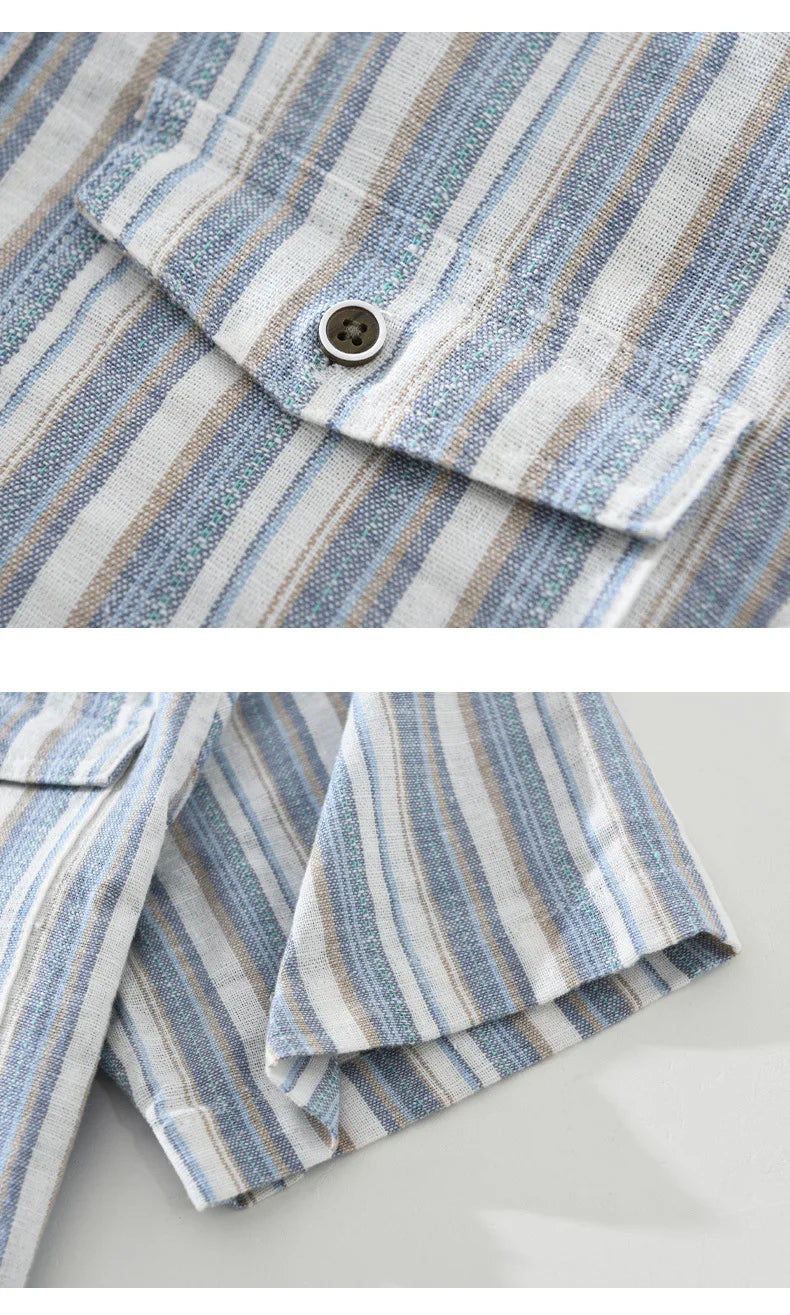 Striped 100% Linen Short-Sleeve Shirt – Refined Ease for Timeless Style
