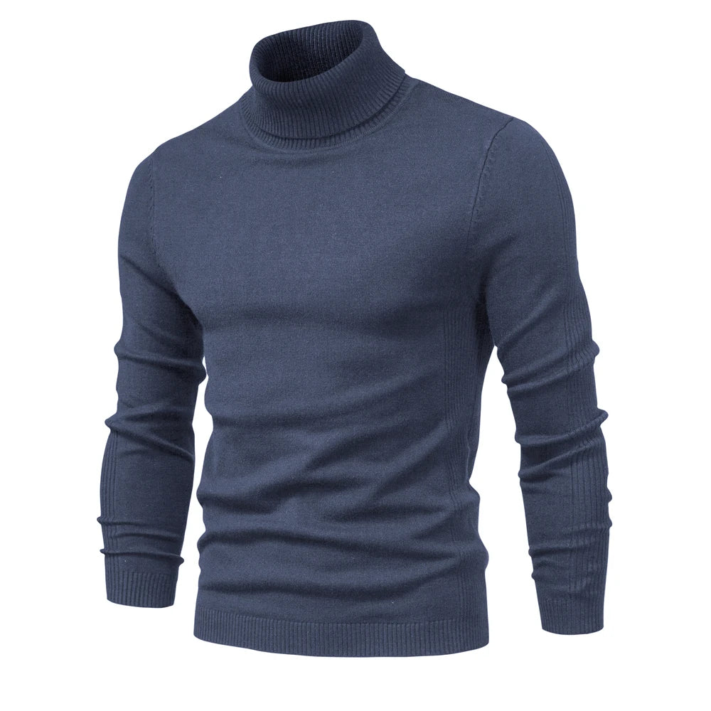 Men’s Classic Turtleneck Sweater – Slim Fit, Solid Color, Warm Winter Pullover