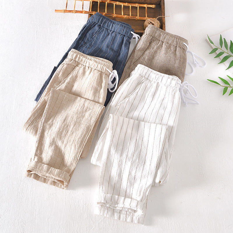 Men’s Linen And Cotton Pants – Subtle Stripes
