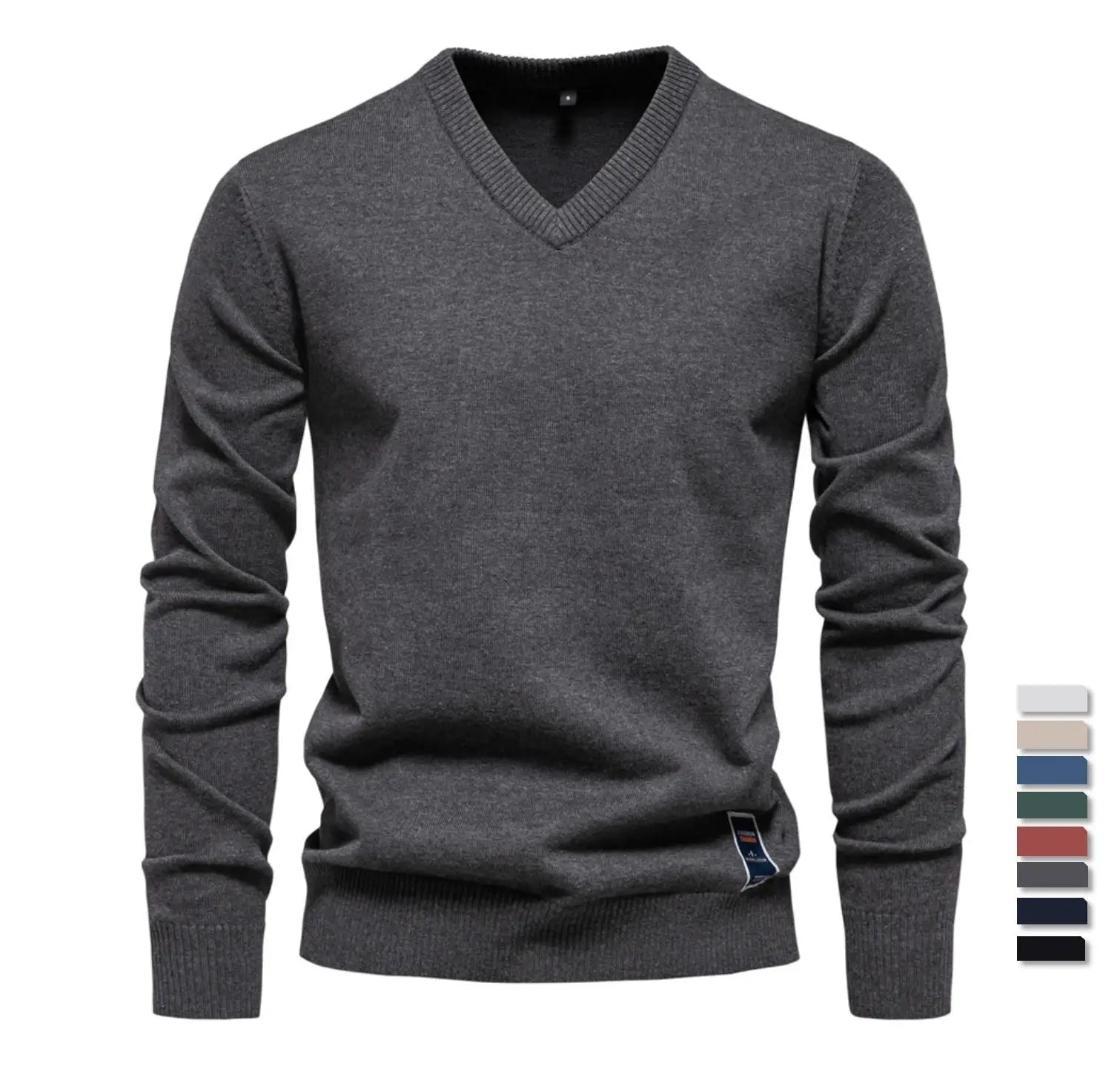 Maglione in maglia di cotone con scollo a V da uomo – Pullover casual classico a maniche lunghe