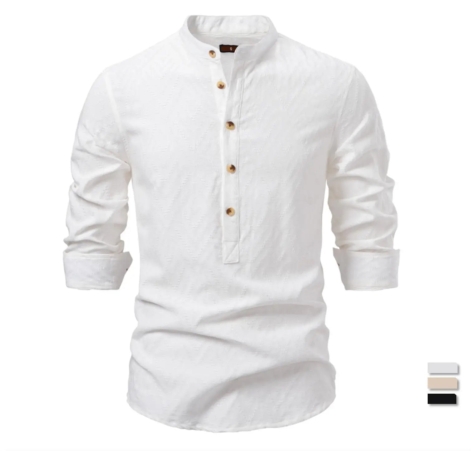 Camicia da uomo a maniche lunghe in cotone 100% con mezza abbottonatura – Classica casual business