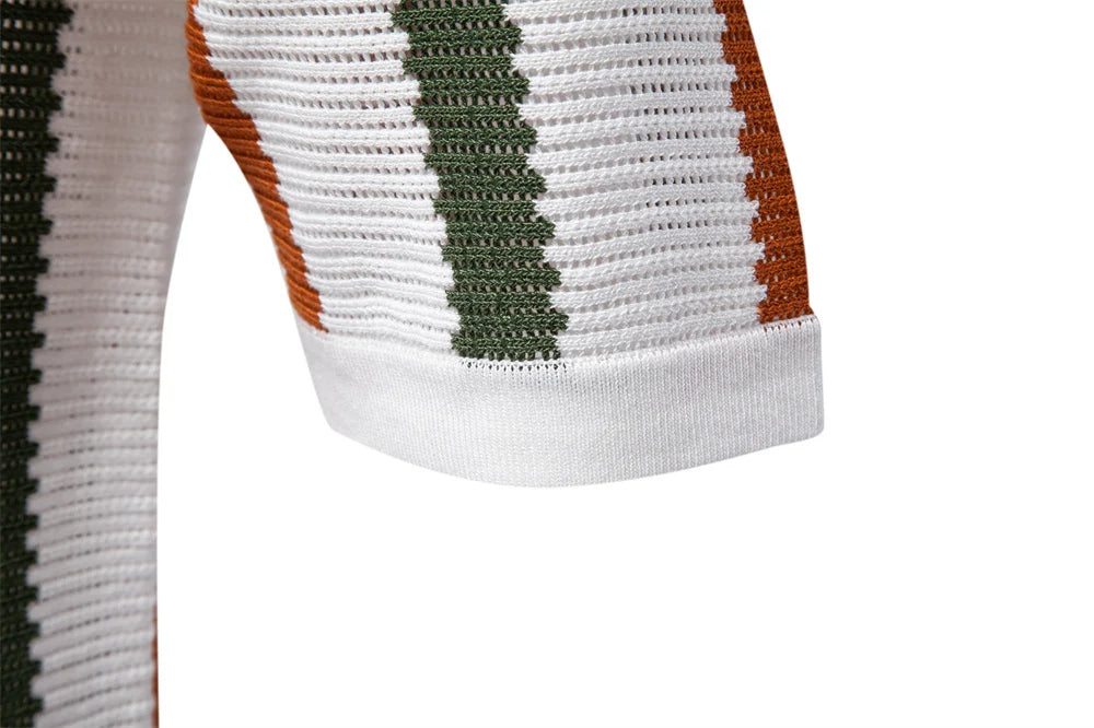 Men's Ribbed Knit Polo High quality Male Polo Shirt