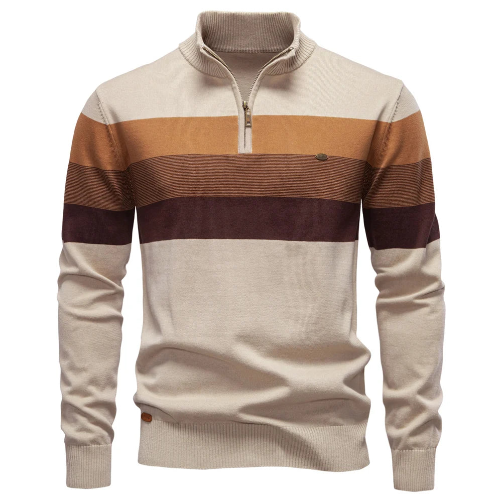 Maglione da uomo in cotone con cerniera a un quarto – Caldo pullover casual con collo alto
