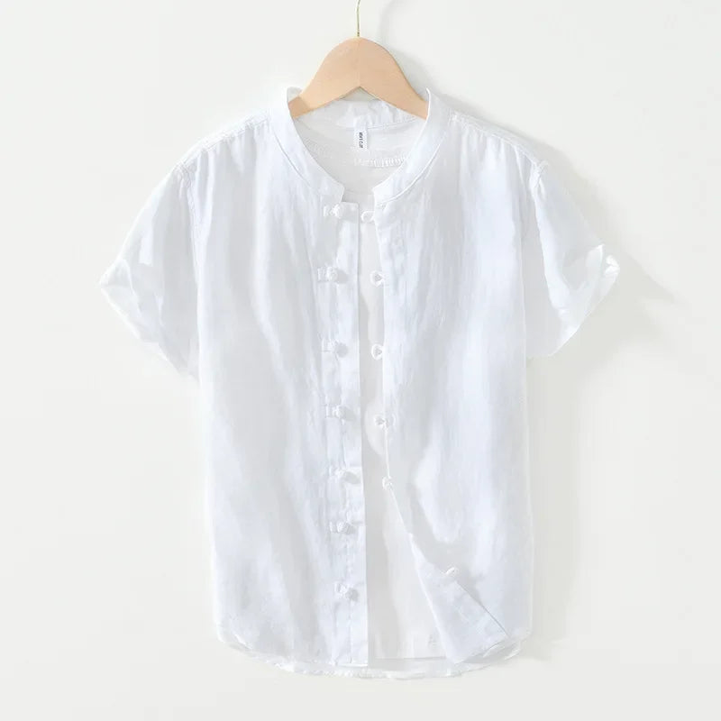 Camicia da uomo a maniche corte in lino 100% – Streetwear casual estivo slim fit