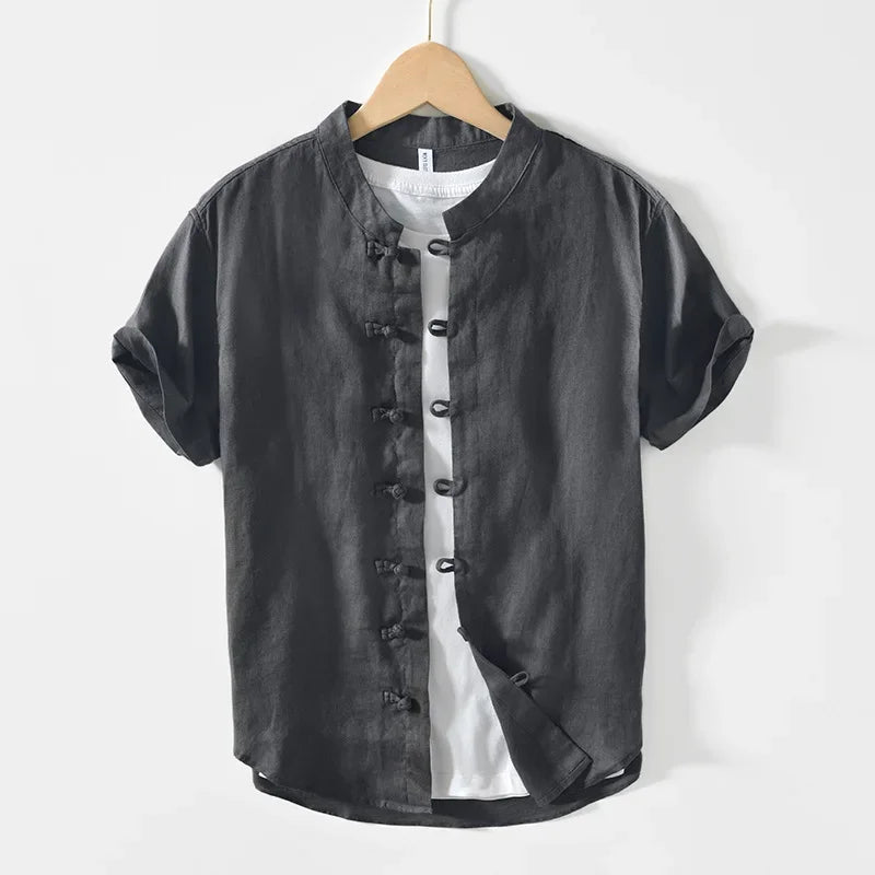 Camicia da uomo a maniche corte in lino 100% – Streetwear casual estivo slim fit