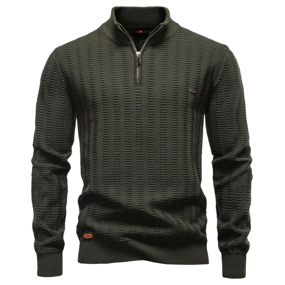 Maglione da uomo in cotone di lusso con mezza zip – Pullover in maglia spessa in stile Old Money
