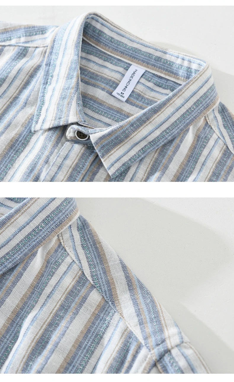 Striped 100% Linen Short-Sleeve Shirt – Refined Ease for Timeless Style