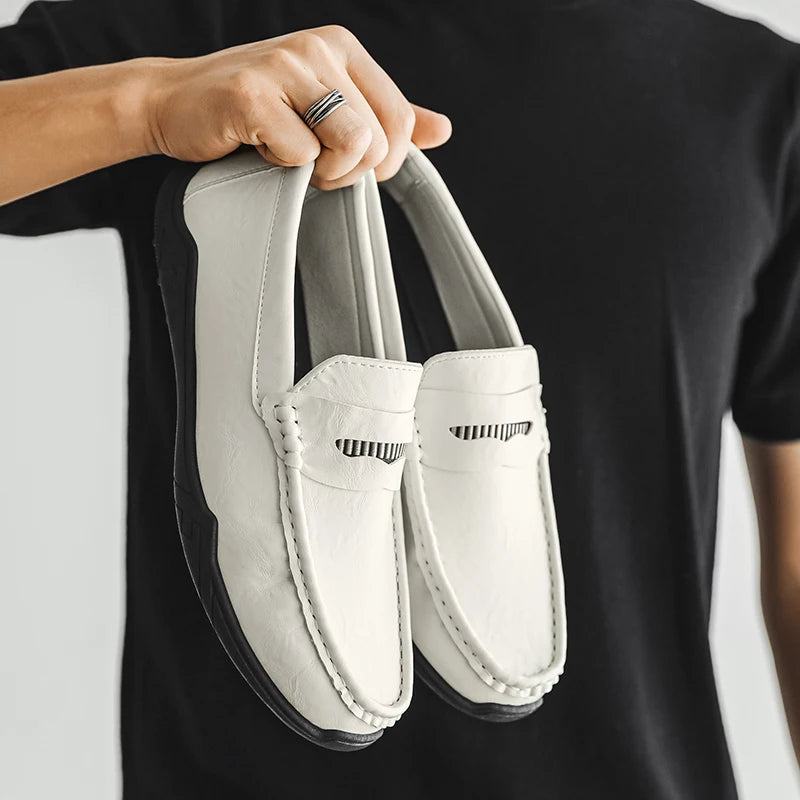 Designer Leather Slip-On Loafers Preppy Lightweight