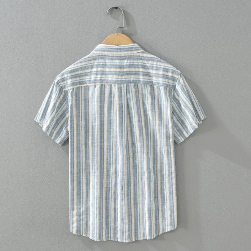 Striped 100% Linen Short-Sleeve Shirt – Refined Ease for Timeless Style