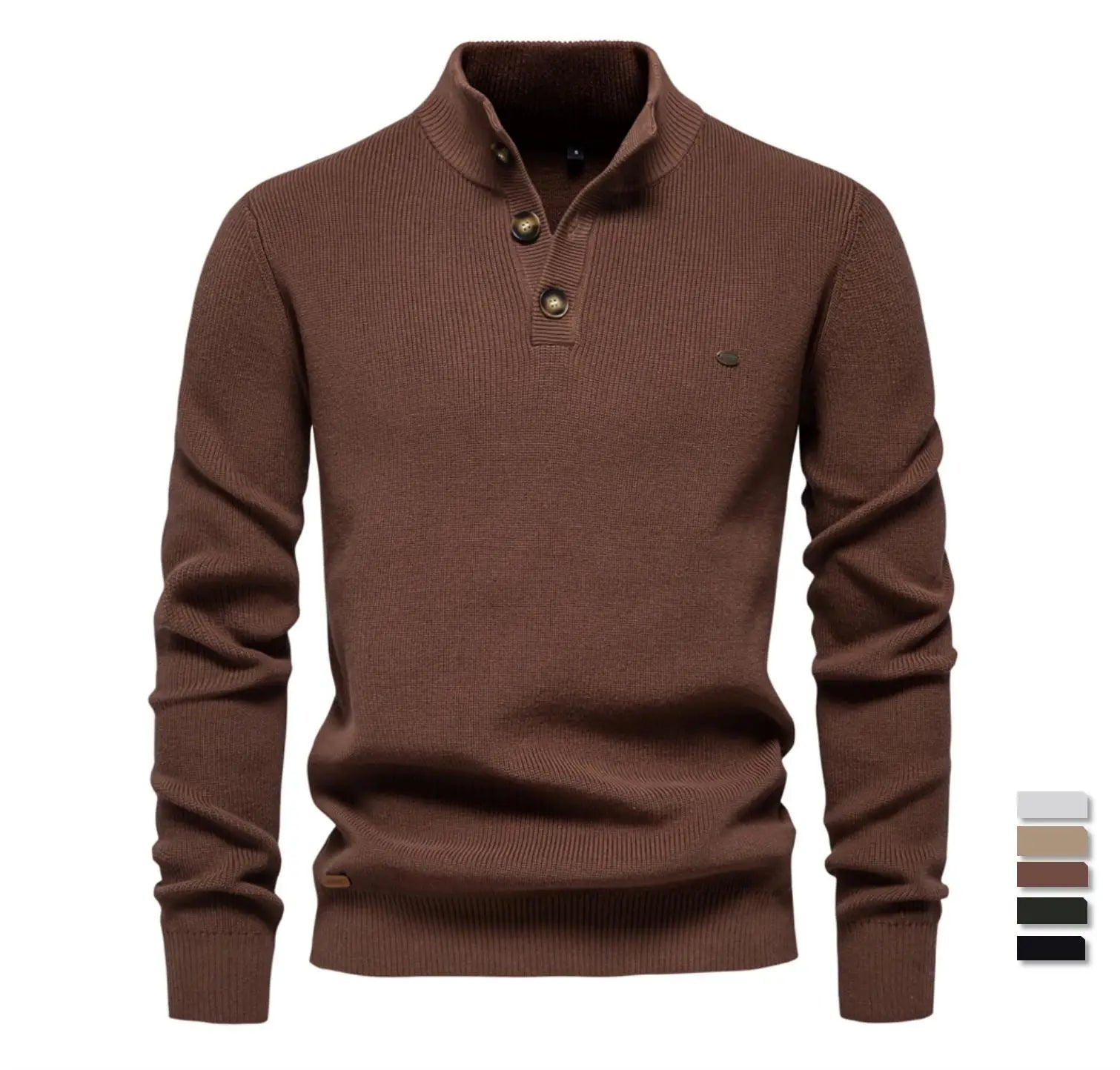 Men’s Mock Neck Button Sweater – Cotton Knit Pullover, Smart Casual Winter Style