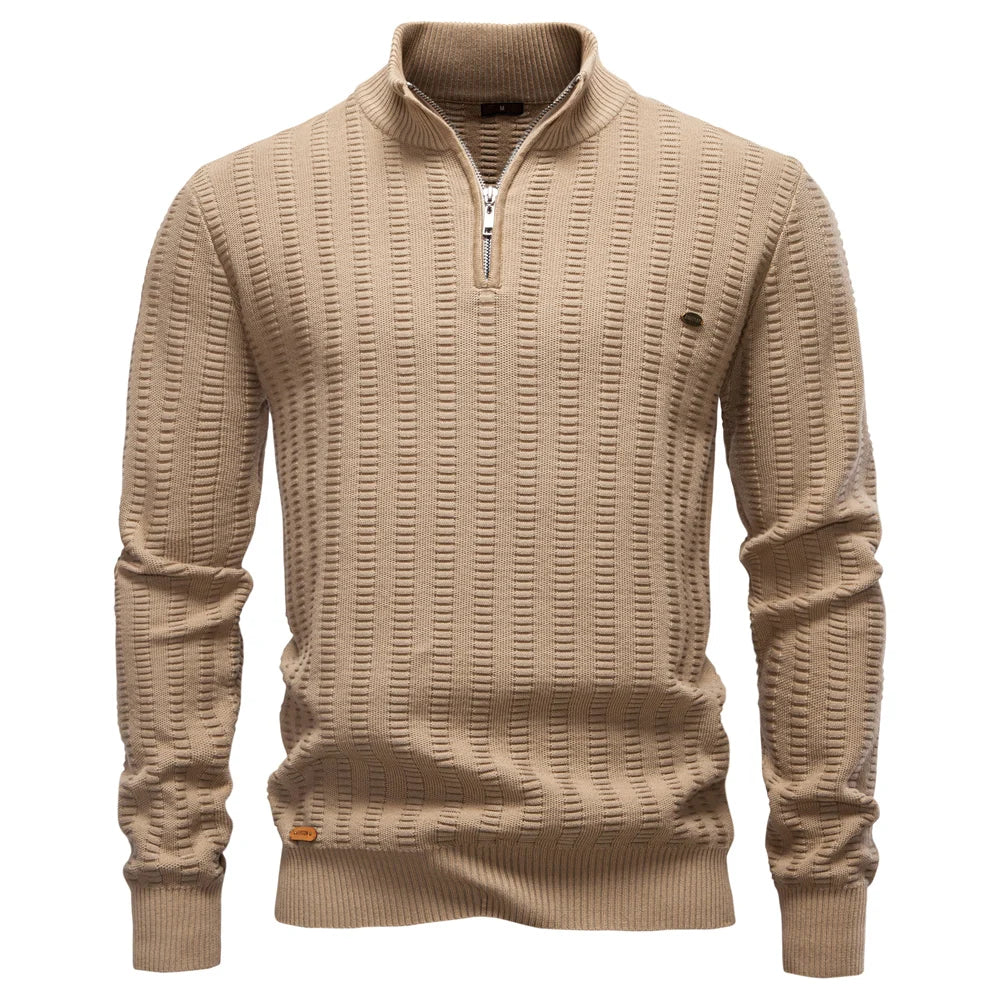 Maglione da uomo in cotone di lusso con mezza zip – Pullover in maglia spessa in stile Old Money