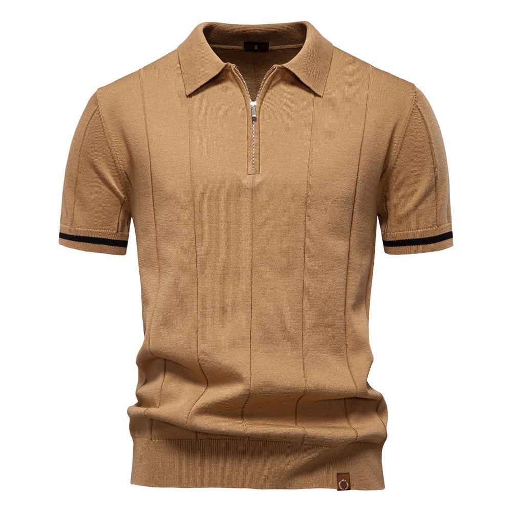 Men's zip-up athletic, formal, office sports polo shirt