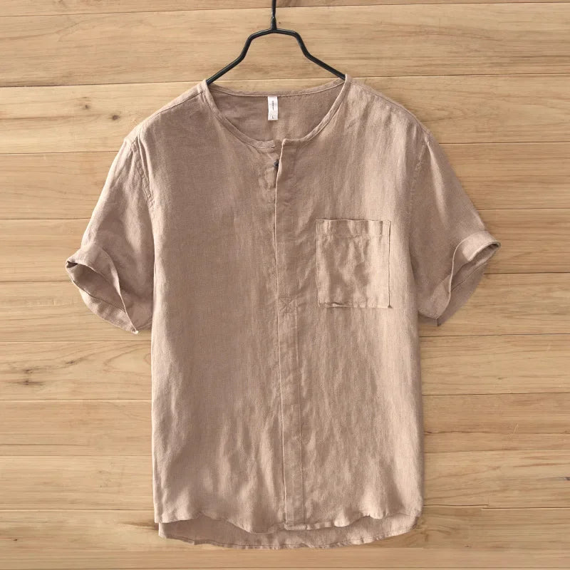 Camicia da uomo a maniche corte in lino 100% - Comfort casual