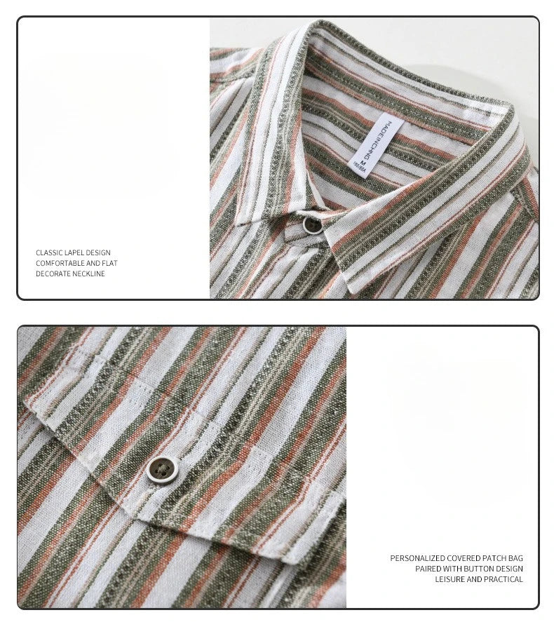 Striped 100% Linen Short-Sleeve Shirt – Refined Ease for Timeless Style