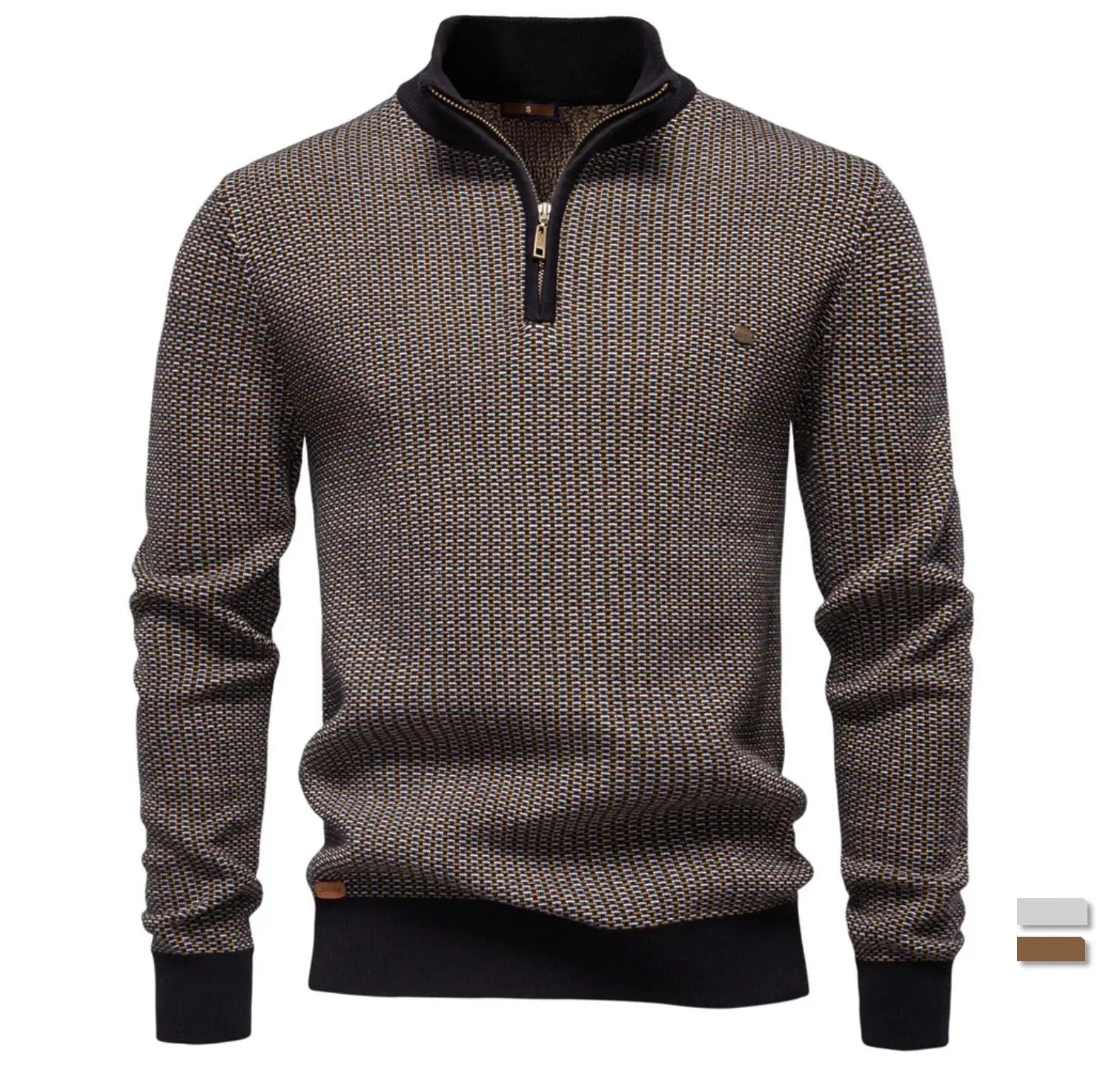 Maglione classico da uomo in misto cotone con mezza zip – Pullover invernale Old Money in maglia spessa