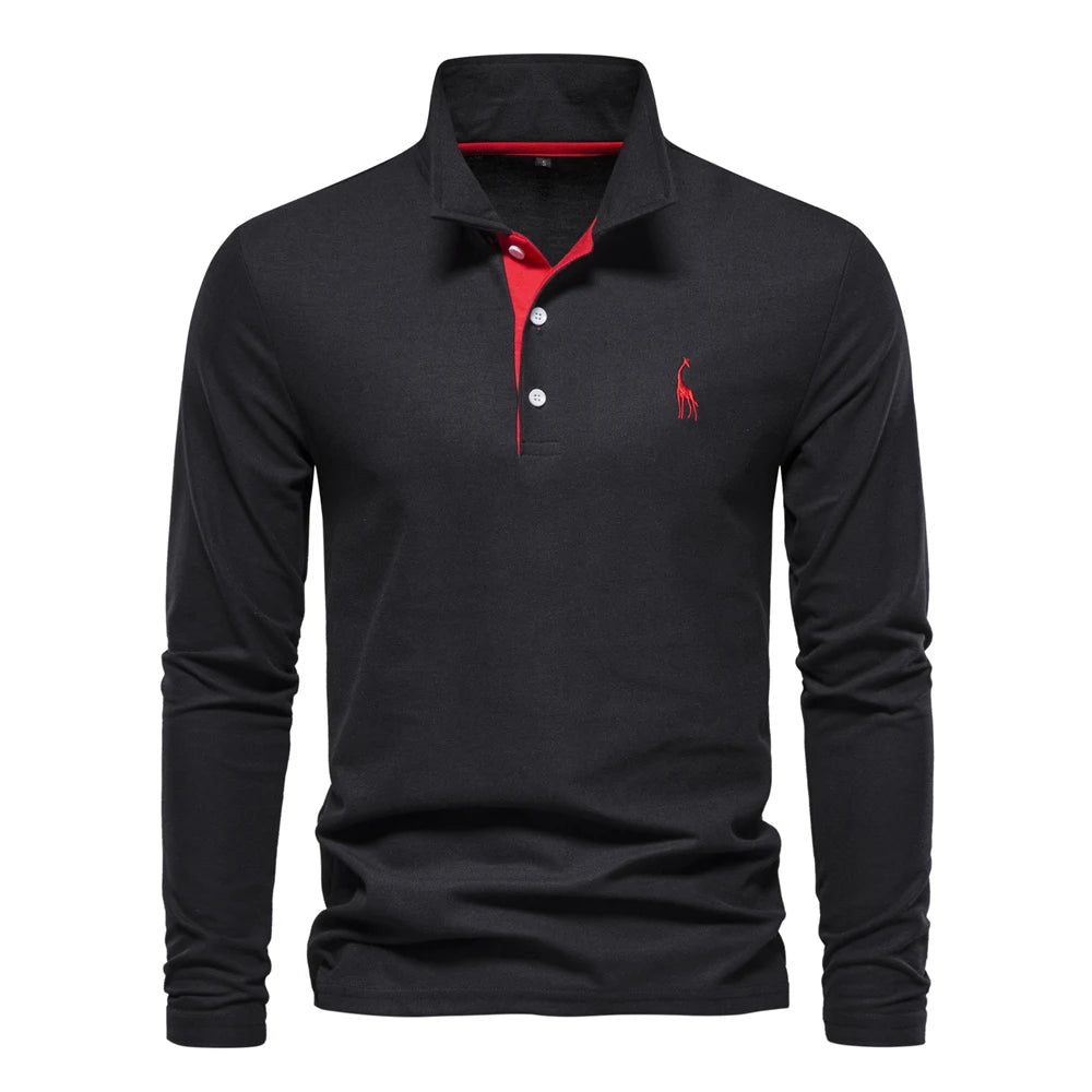 New Men's Embroidery Polo Long Sleeve Social
