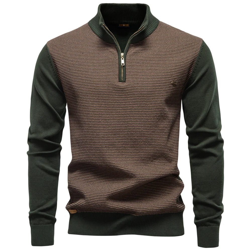 Maglione da uomo in cotone con mezza zip – Pullover caldo lavorato a maglia con collo alto