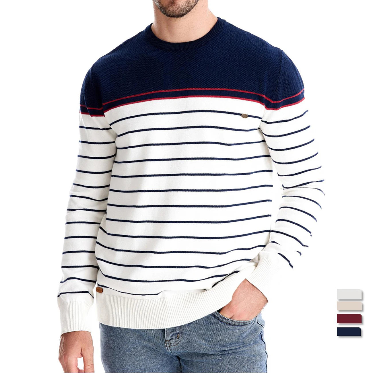 Maglione in maglia di cotone a righe da uomo – Pullover casual classico con scollo a V