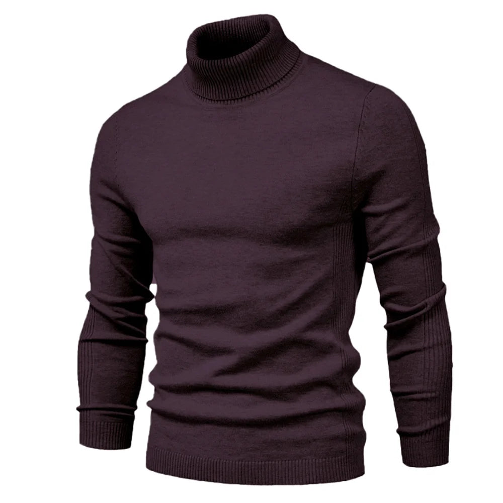 Men’s Classic Turtleneck Sweater – Slim Fit, Solid Color, Warm Winter Pullover