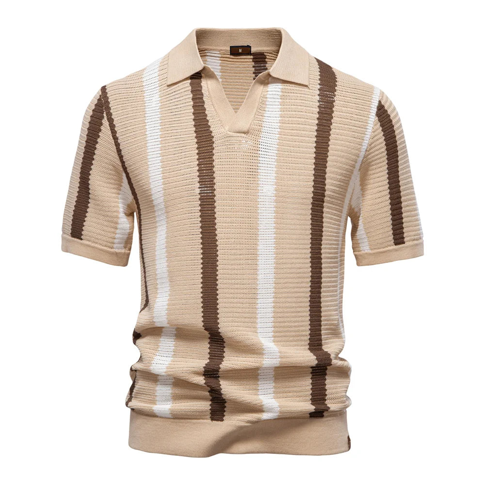 Men's Ribbed Knit Polo High quality Male Polo Shirt